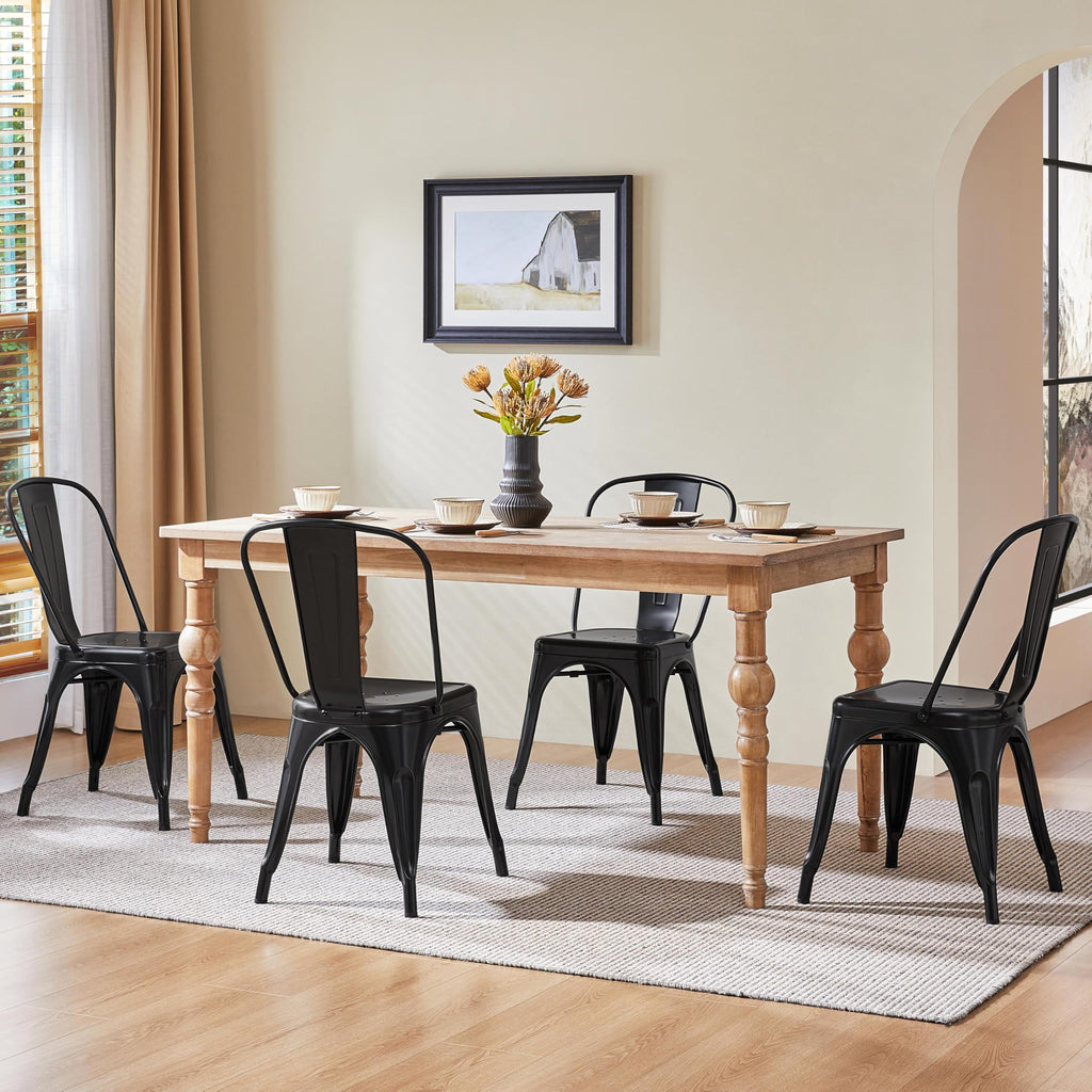 Metal Chairs Set of 4, Stackable Dining Chairs with Back, Black