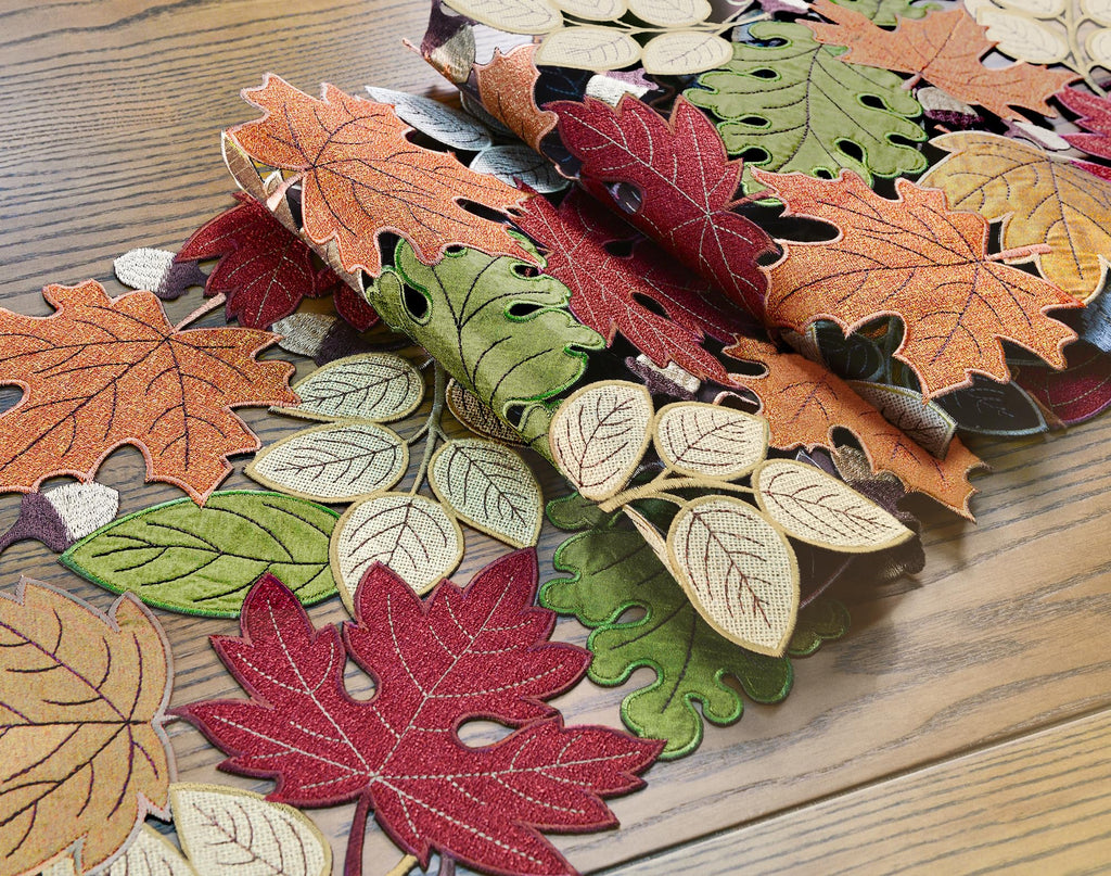 Fall Table Runner 54inches Long, Thanksgiving Harvest Cutwork Embroidered Table Runner 13in x 54in, Autumn Maple
