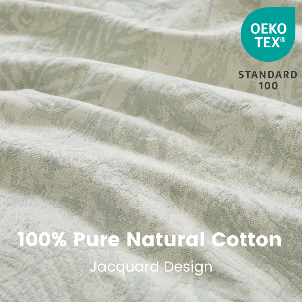 Jacquard Floral Duvet Cover Set 3 Pcs, 100% Cotton Muslin Yarn-Dyed Textured Bedding Set with Button Closure Soft