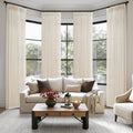 Pinch Pleated Linen Viral Curtains 4 Panels Set for Living Room, Birch Memory Trained Pleat Light