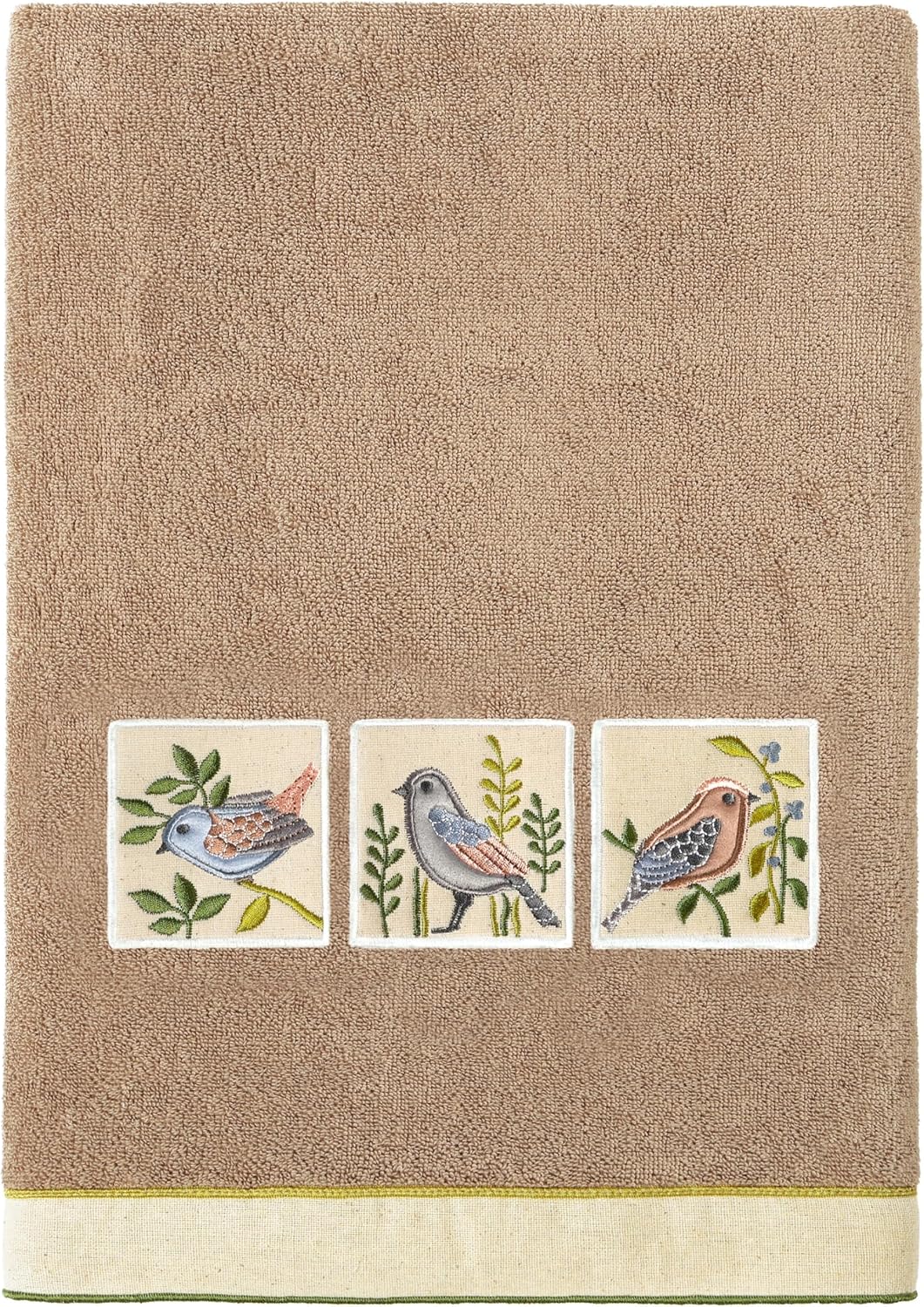 Vibrance 4-Piece Towel Set, Embroidered Birds, Premium Turkish Cotton, Plush Comfort, Country Elegance, 2 Bath 2 Hand