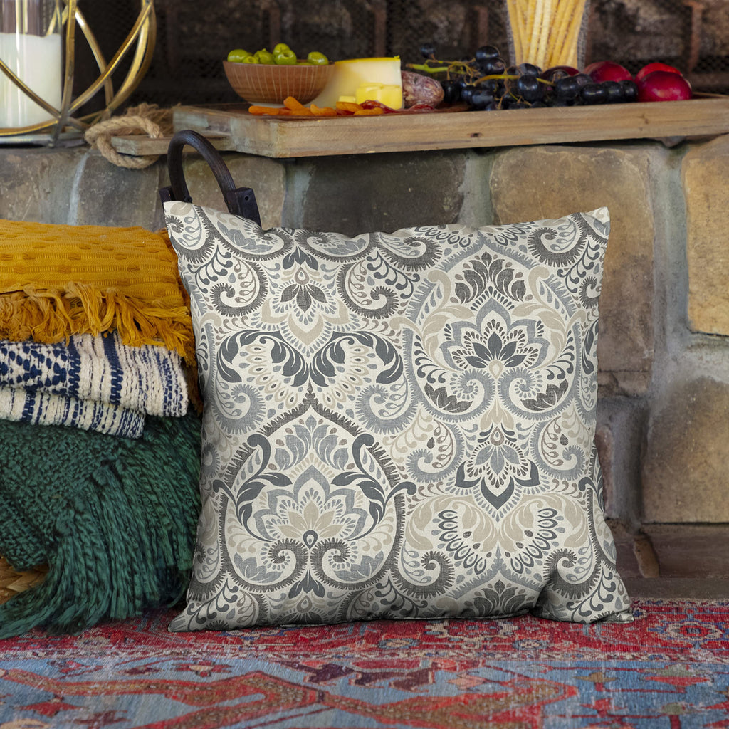 Outdoor Toss Pillow, 4-Pack, 16x16, Neutral Damask