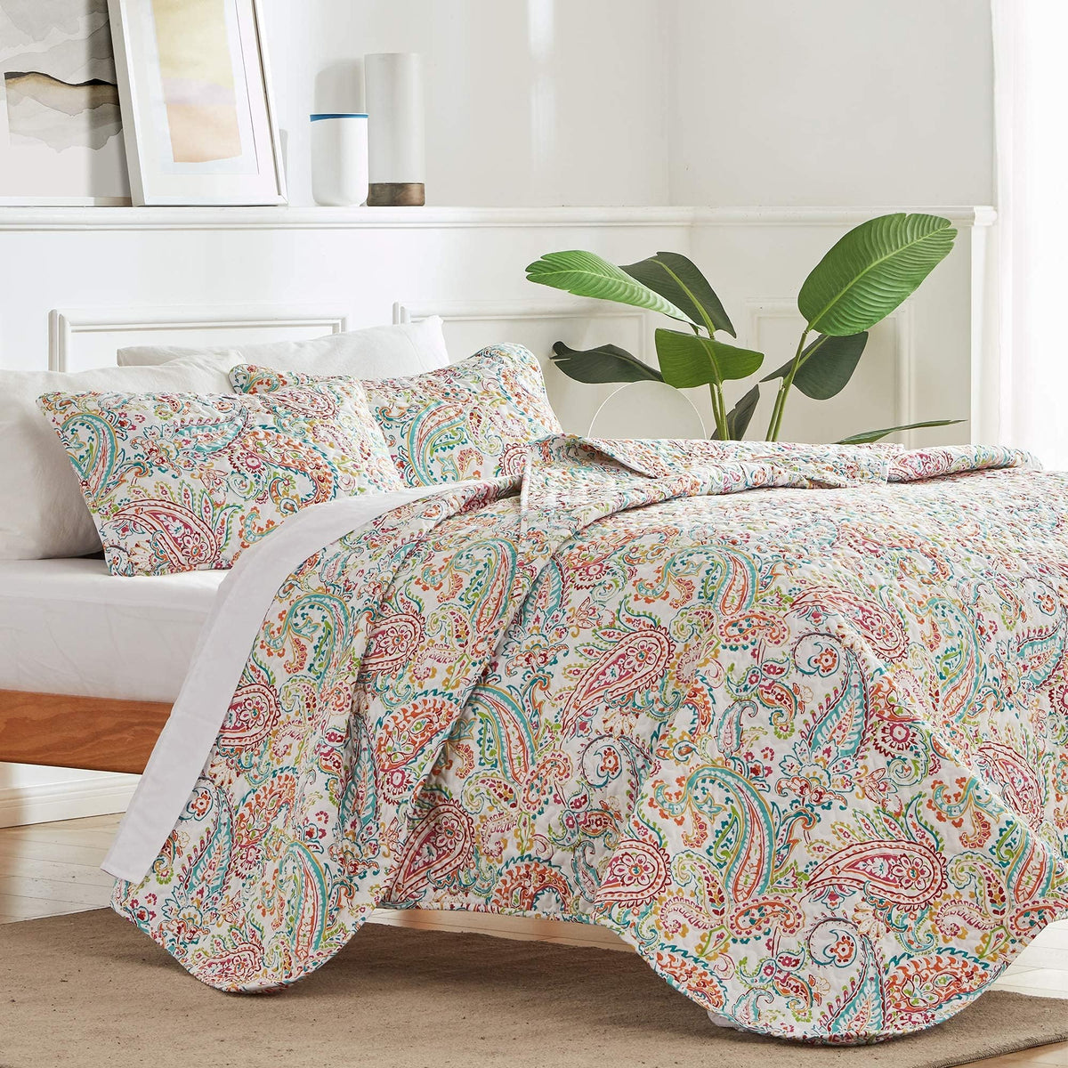 3-Piece Printed Quilt Set - Size - Lightweight Reversible Bedding Coverlet Set for All Season (Classic