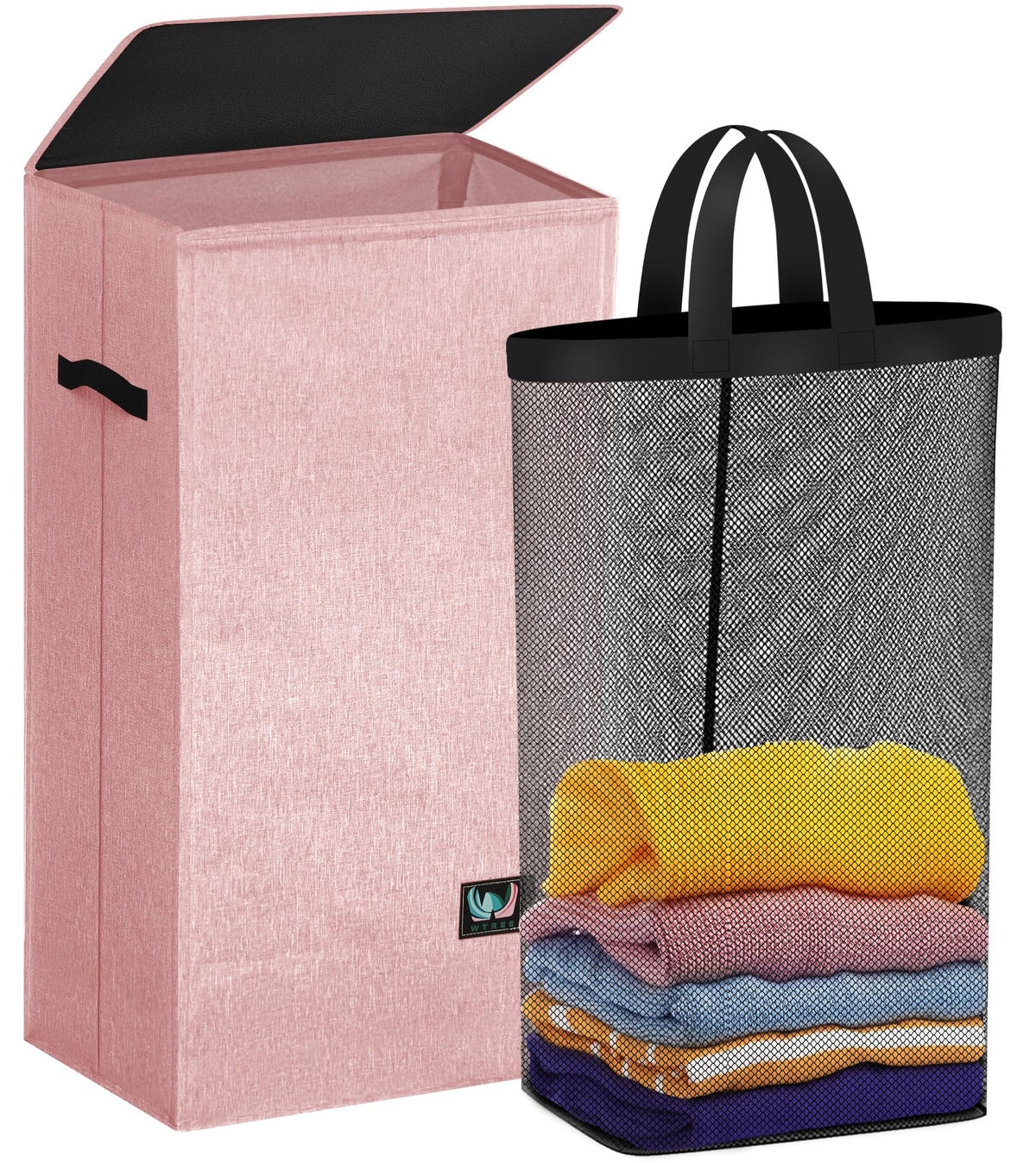 Laundry Hamper with Lid, Reinforced Sturdy Clothes Hamper with Anti-Puncture Base, Large Collapsible Laundry Basket