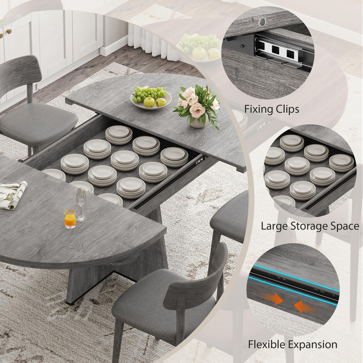 Inspired Saarinen Style Extendable Dining Table, Round Kitchen Dining Room Dinner Table with for 4 6 8 People, Space Saving Modern Oval