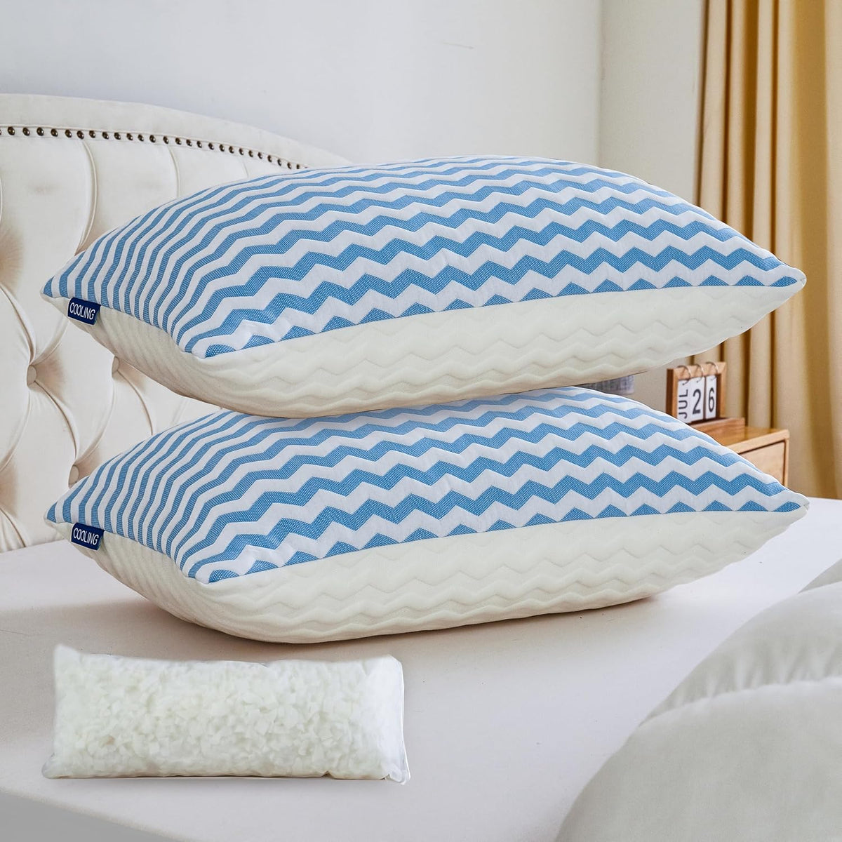 Pillows Queen Size Set of 2- Adjustable Firm Shredded Memory Foam Pillows - Side Sleeper Bed Pillows for Adults with