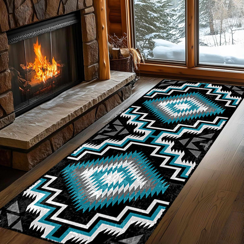 Mexican Long Runners Rug, 2x7ft, Rustic Country Native American Aztec Abstract Geometric Accent Rug, Neutral Carpet