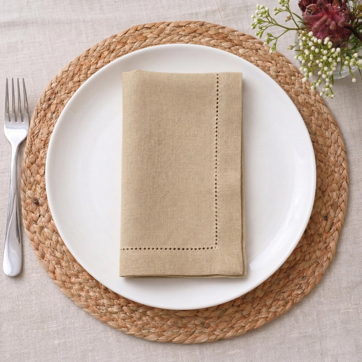 Beige Cotton Cloth Dinner Napkins Set of 12-18x18 Inch