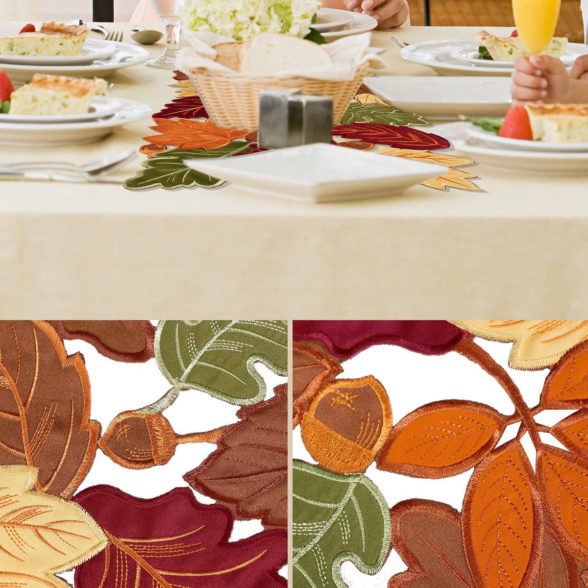 Thanksgiving Runner, Fall Leaf Table Runner for Autumn Home Decorations, Fall Table Centerpieces, Embroidered Cutwork