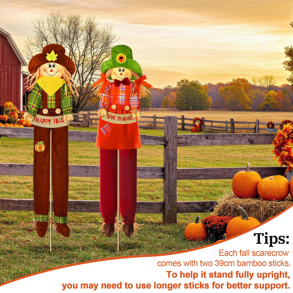 2 Pack Fall Scarecrow Outdoor Decorations, Plaid, Cute, 60''