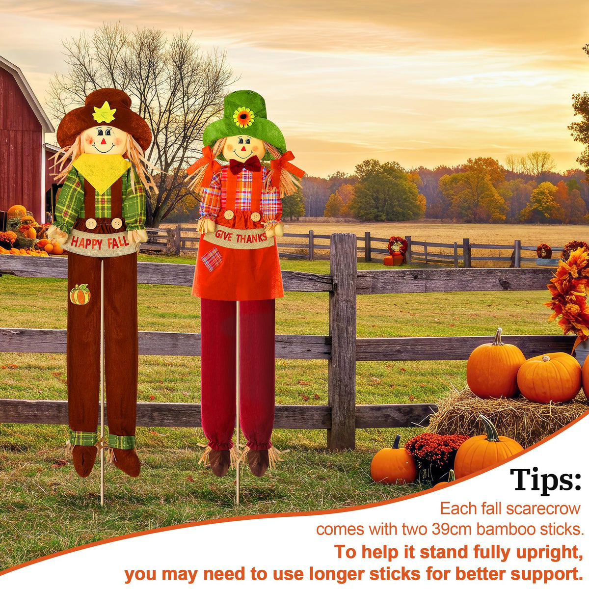 2 Pack Fall Scarecrow Outdoor Decorations, Plaid, Cute, 60''