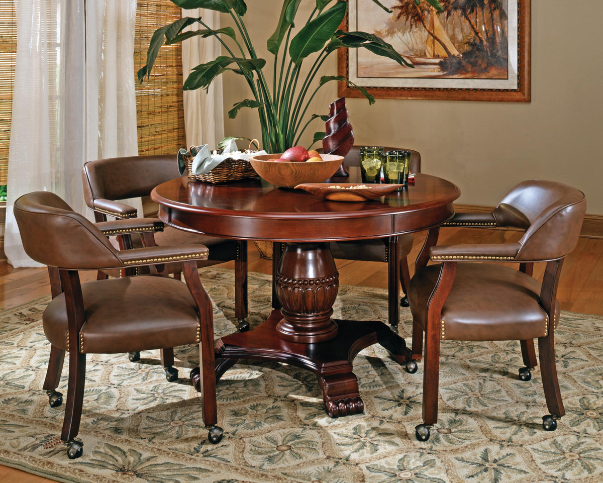 Silver Furniture Tournament Arm Chair w/Casters, Dining Chair with Casters, Upholstered w/Nailhead Trim, Vegan
