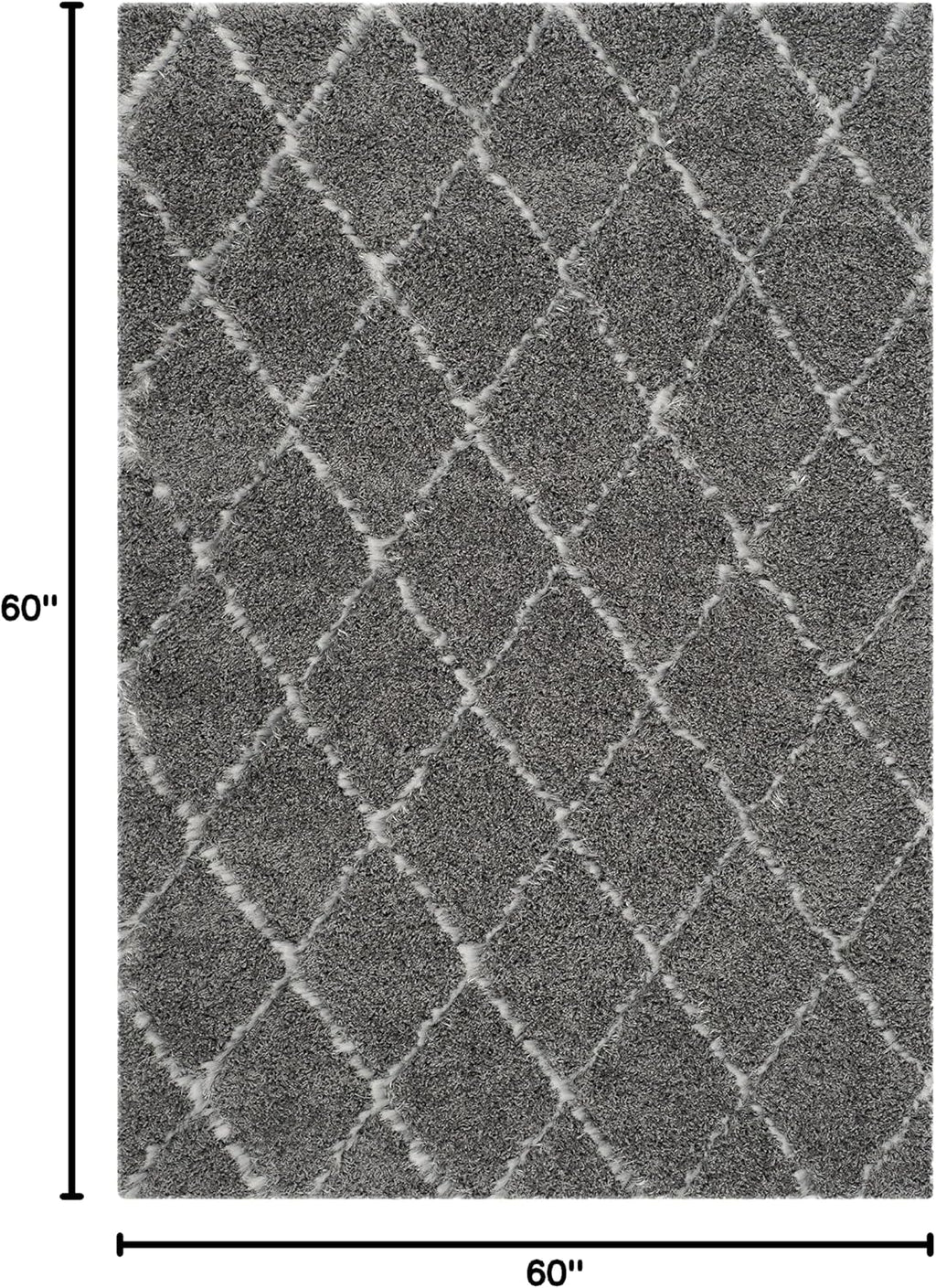 Moroccan Shag Collection Area Rug, Grey & Ivory, Trellis Design, Non-Shedding & Easy Care, 2-inch Thick