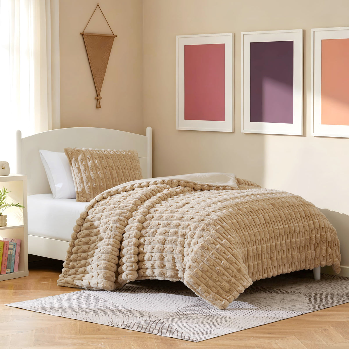 Jasper Faux Fur Comforter Set, 2-Piece, Tan