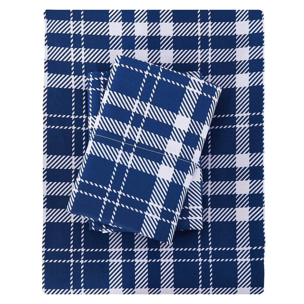 Plaid 100% Cotton Sheets, Navy Blue Checkered