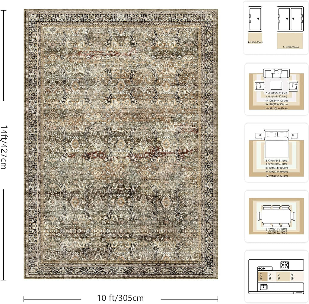 Area Rugs - Washable Vintage Retro Large Rug, Soft Ultra Thin Non Slip Low Pile Traditional Distressed Boho