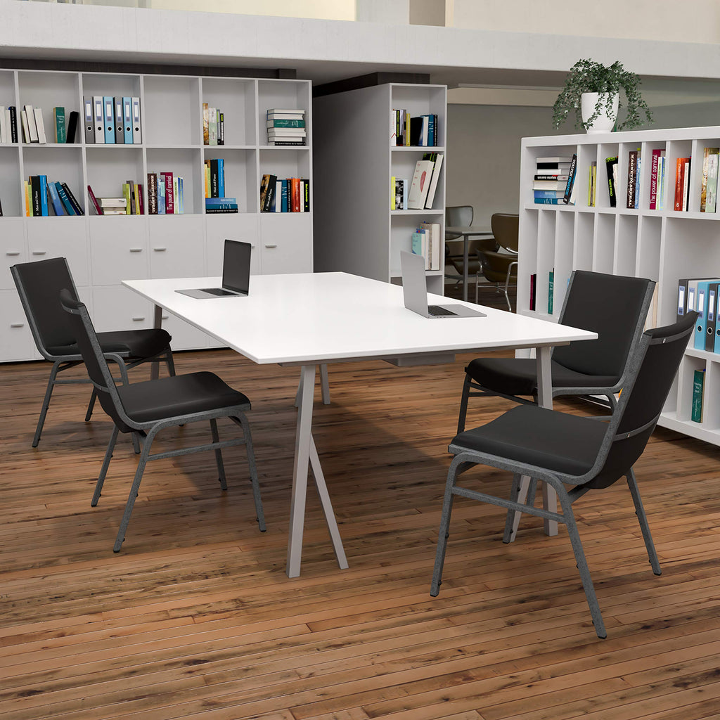 Hercules Vinyl Stack Chair, Black, 4-Pack