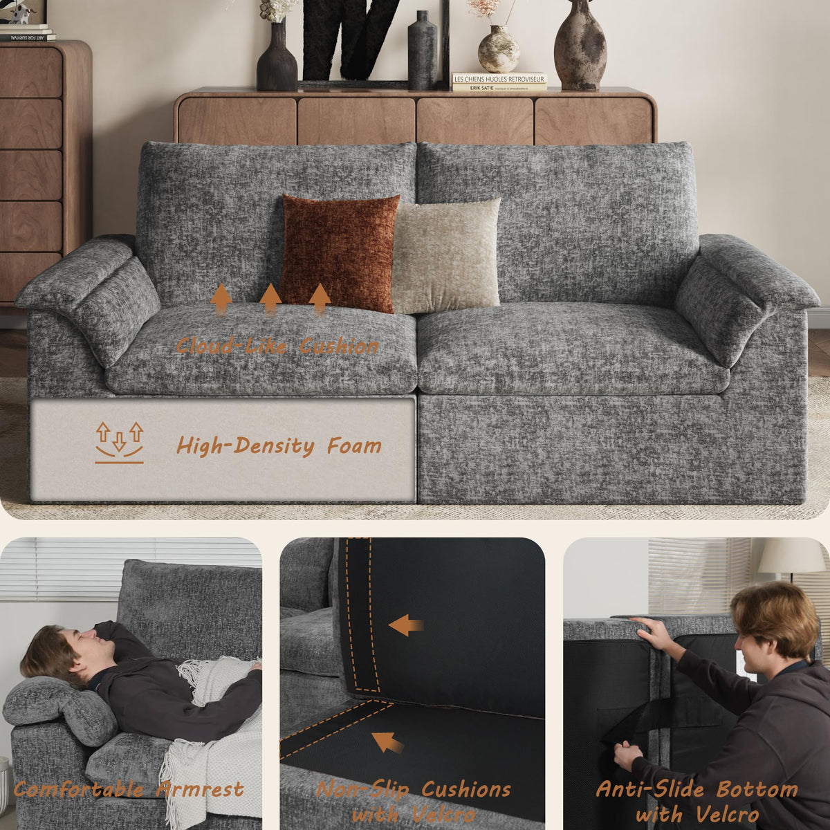 115" Modular Sectional Sofa, Boneless Couches