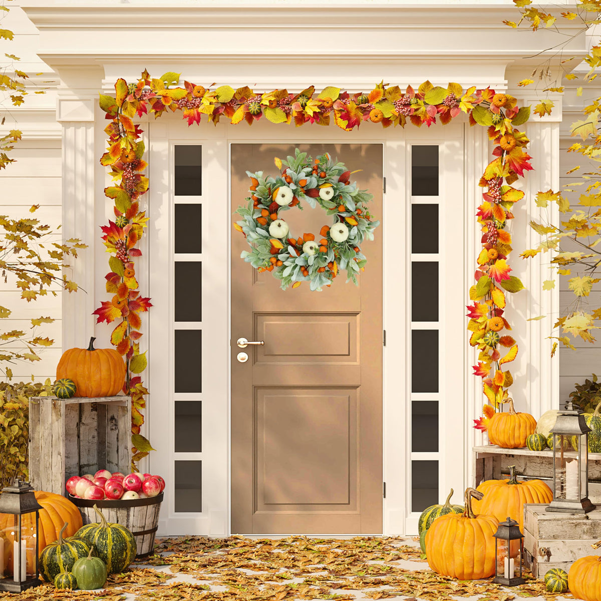 Fall Wreaths for Front Door Autumn Pumpkin Wreath Decor