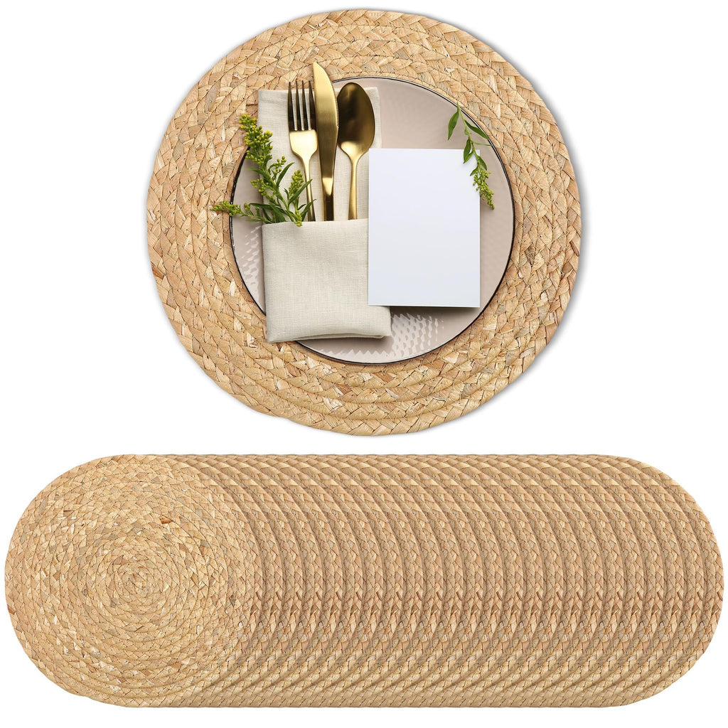 Set of 24 Round Woven Placemats 12-Inch Natural Water Hyacinth Plant Placemats Hand-Woven Boho Rattan Placemat Wicker