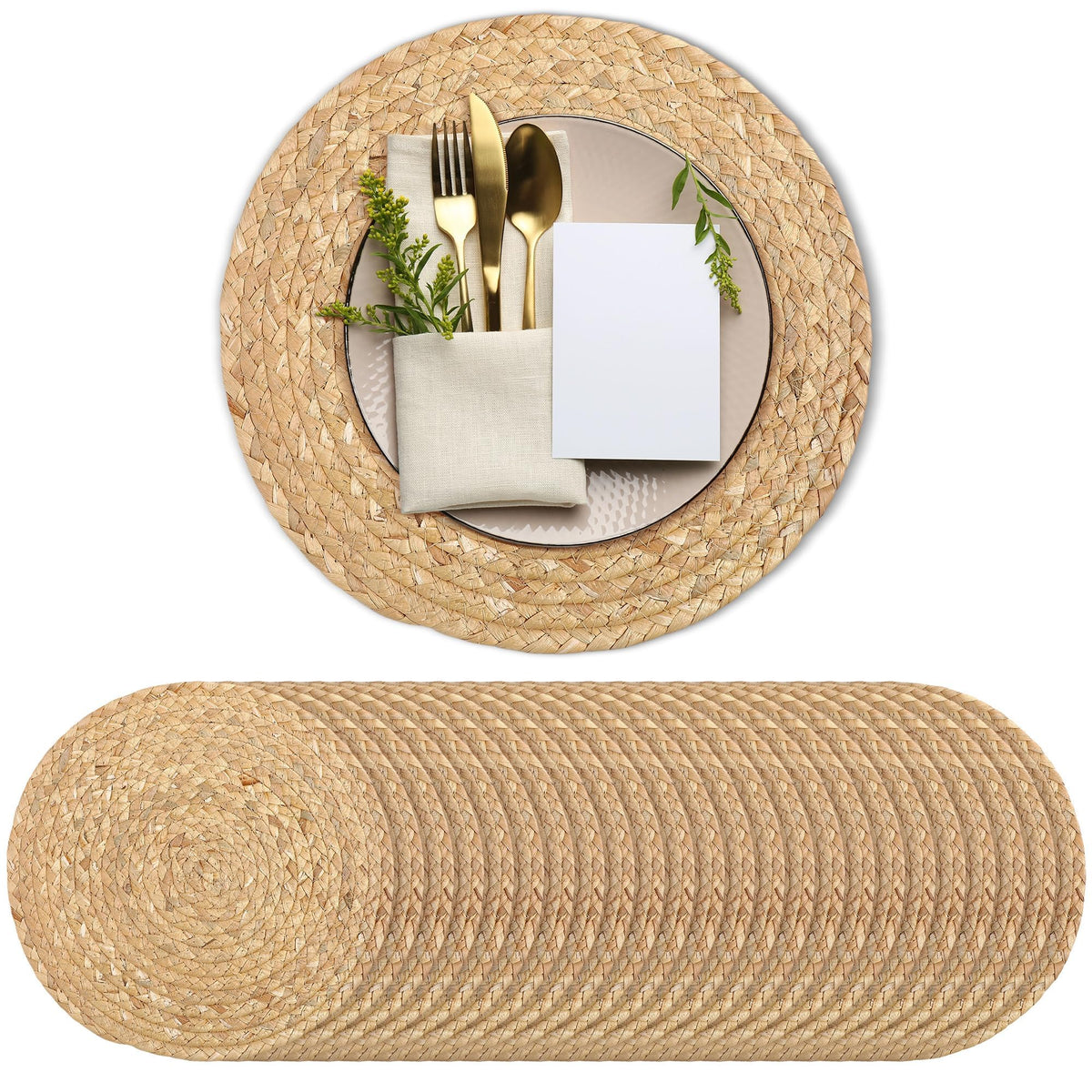 Set of 24 Round Woven Placemats 12-Inch Natural Water Hyacinth Plant Placemats Hand-Woven Boho Rattan Placemat Wicker