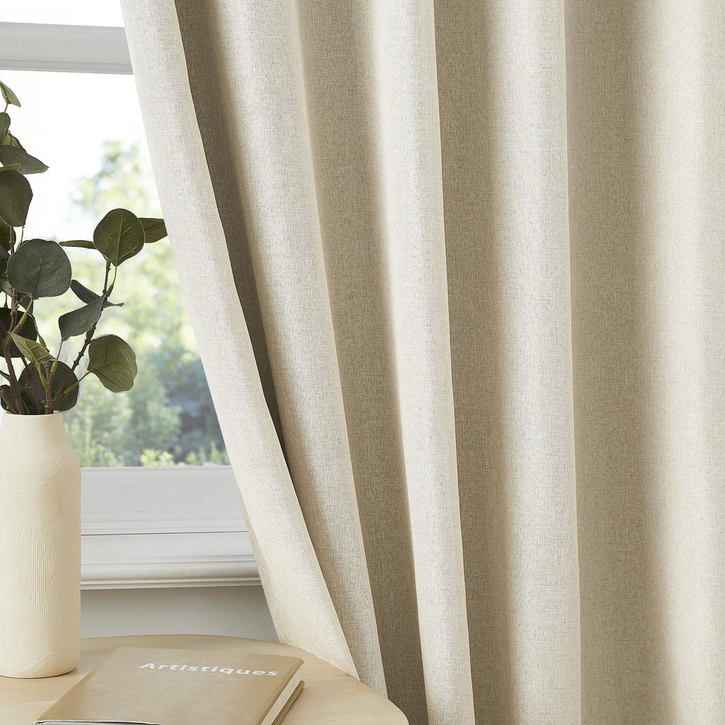 Pinch Pleated Curtains 84 Length 2 Panels Set, Cream Beige Pleated Bedroom Windows Neutral Boho Drapes with Hooks for