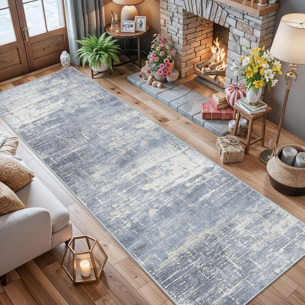 Washable 12ft Hallway Runner Rug: Non-Slip 2'6x12 Kitchen Rugs Low-Pile Entryway Rug Runner Abstract Soft Bedroom