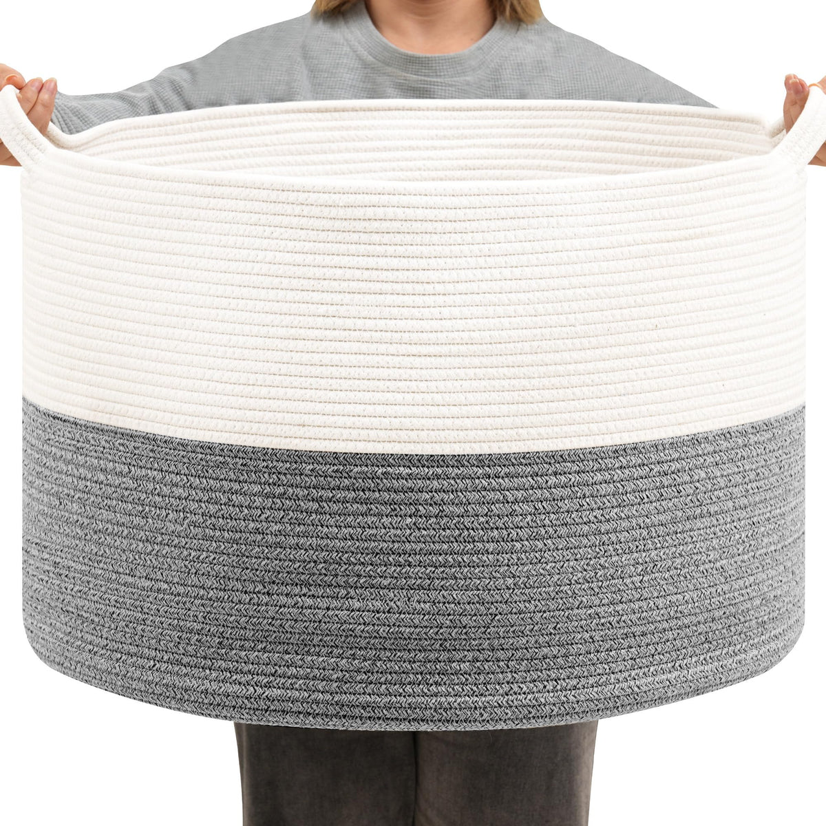 Foldable Laundry Hamper Basket with Collapsible Handle Cotton Rope Soft Woven Fabric Storage Organizer Clothes Toys
