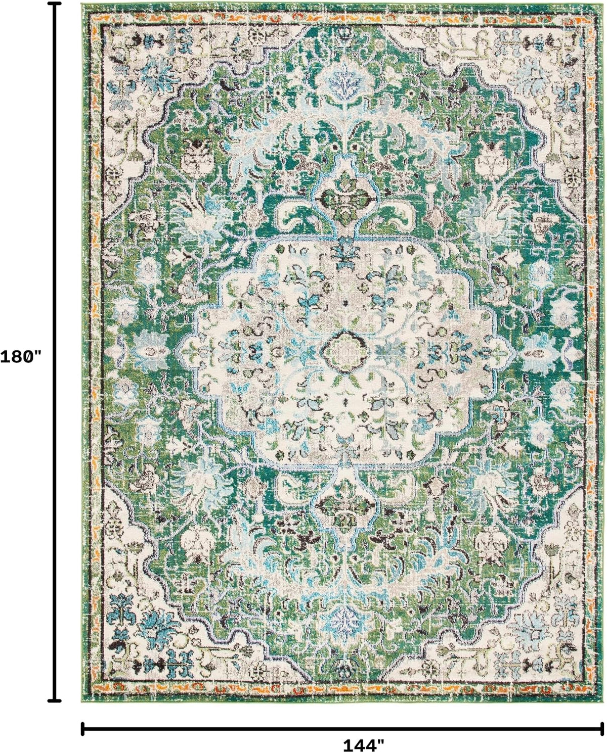Madison Collection X-Large Area Rug, Green & Turquoise, Medallion Distressed Design, Non-Shedding & Easy