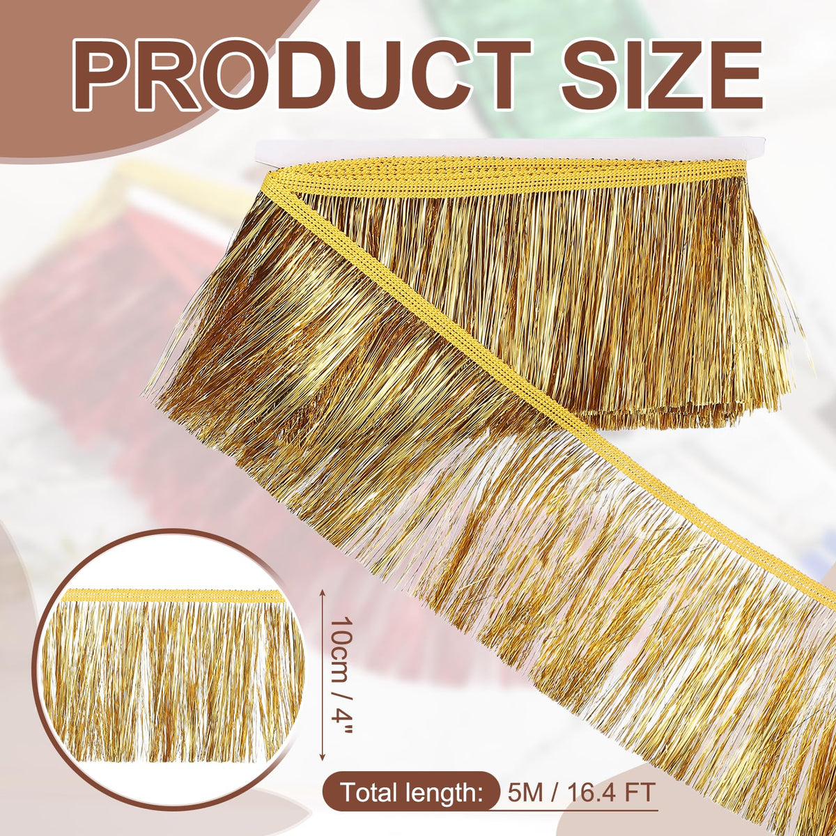 4 Inch Shiny Tinsel Fringe Trim, Sparkling Metallic Fringe Trims Garland Tinsel Streamer for DIY Latin - 5.5 Yard