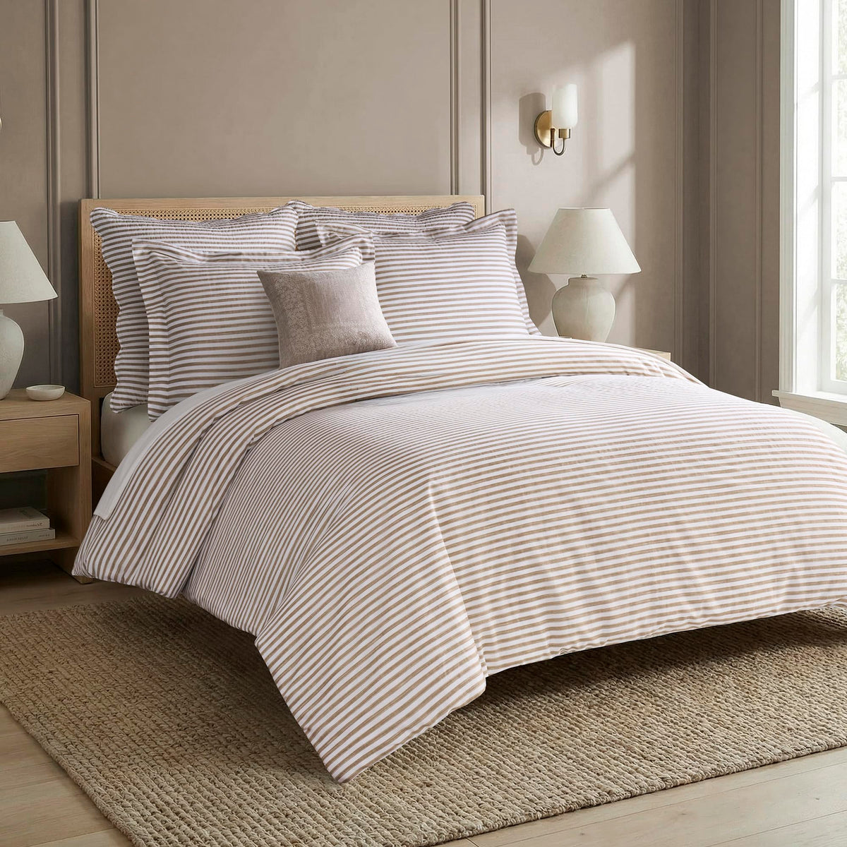 Martha Stripe Taupe Comforter Set - Comforter (68x88in.) and 1 Standard Sham (20x26in.) - Stripe - Taupe