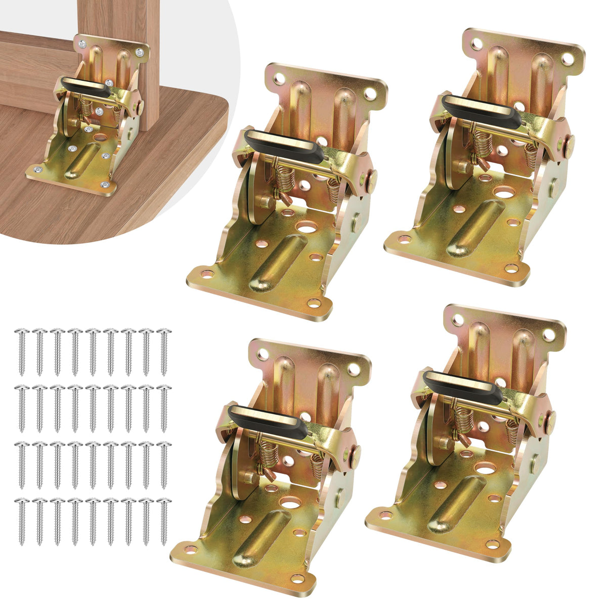 4 Pack Folding Brackets, Self-Lock Hinge with Screws for Folding Table Legs, Lock Extension Support Bracket Bed Legs