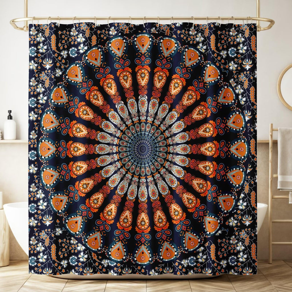 Indian Hippie Bohemian Shower Curtain Beautiful Peacock Mandala Multi Color Waterproof Fabric Bathroom Curtains Home