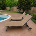 Pool Lounge Chairs with Wheels, Chaise Lounge Chairs Set of 2 (Brown) | 5-Position Adjustable Backrest, All Weather
