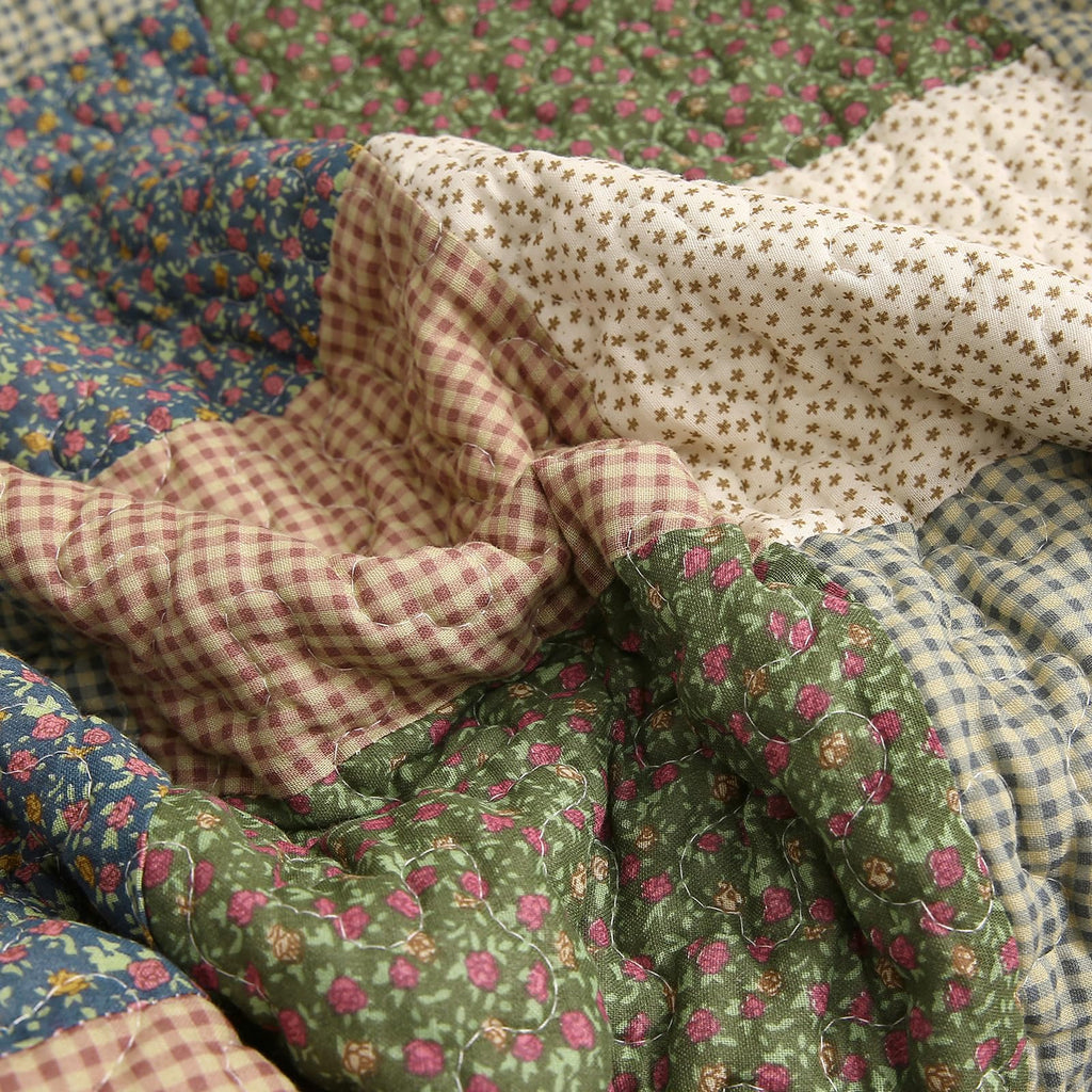 Patchwork Cotton Quilted Throw Blanket (Blue, 50"x60")