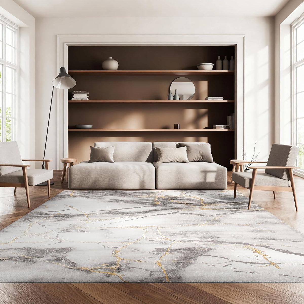 Area Rug - Craft Collection - Large - Grey & Gold, Modern Abstract Design, Non-Shedding & Easy Cleaning, Ideal