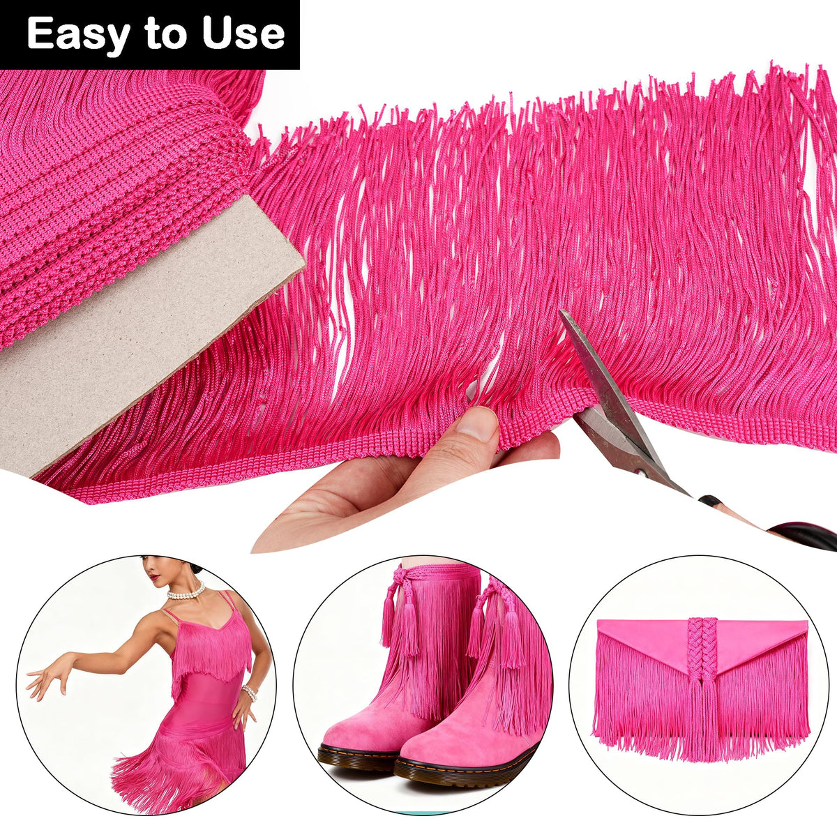 Sewing Fringe Trim, 10 Yards, 6 Inches Wide, Hot Pink for DIY Crafts