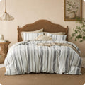 PureWoven Boho Striped Cotton Waffle Duvet Cover Set, Queen, White