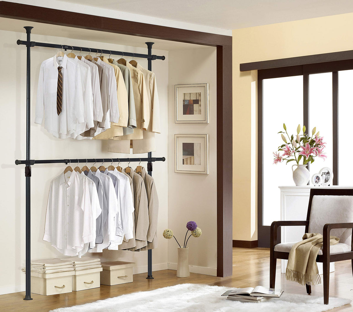 Heavy Duty Adjustable Garment Rack - One-Touch System for Easy Assembly, 352 LBS Load Capacity Freestanding Metal