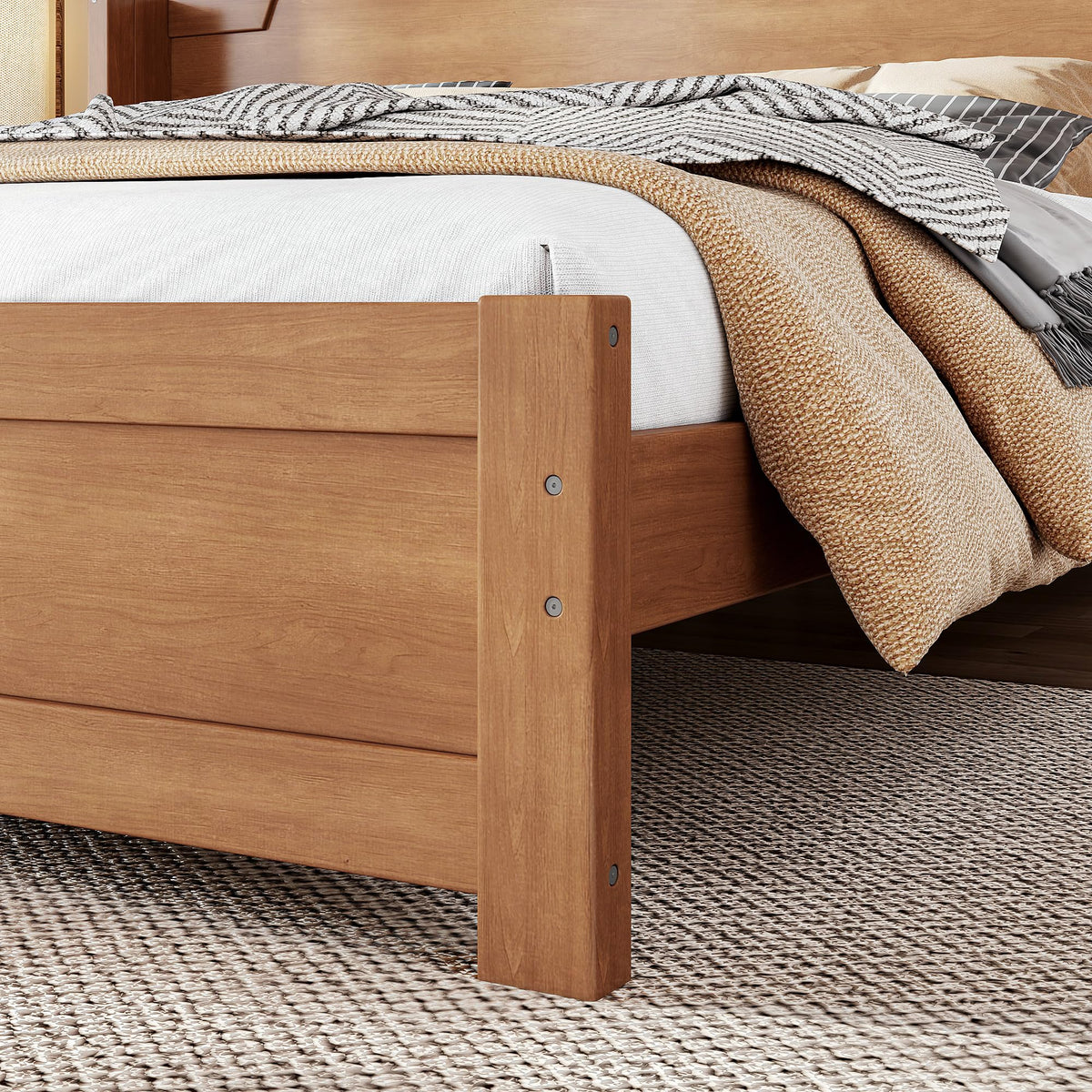 Farmhouse Rustic Solid Wood Bed Frame with Headboard