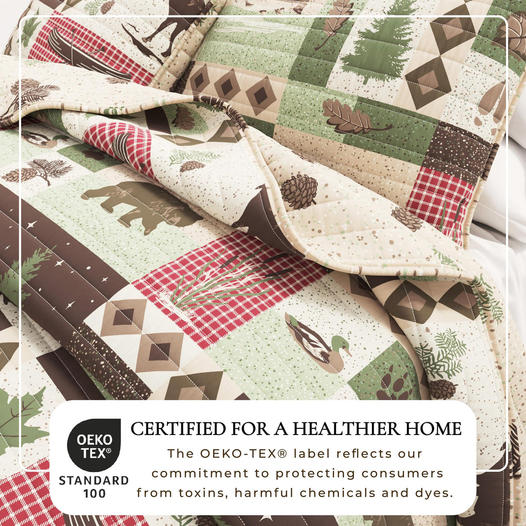 Lodge Quilt Set - 3-Piece Size Rustic Bedding Set - Lightweight, All-Season, Reversible