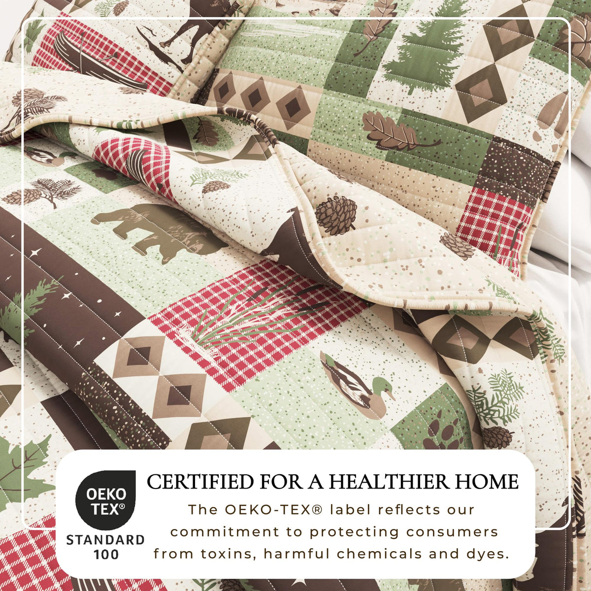 Lodge Quilt Set - 3-Piece Size Rustic Bedding Set - Lightweight, All-Season, Reversible