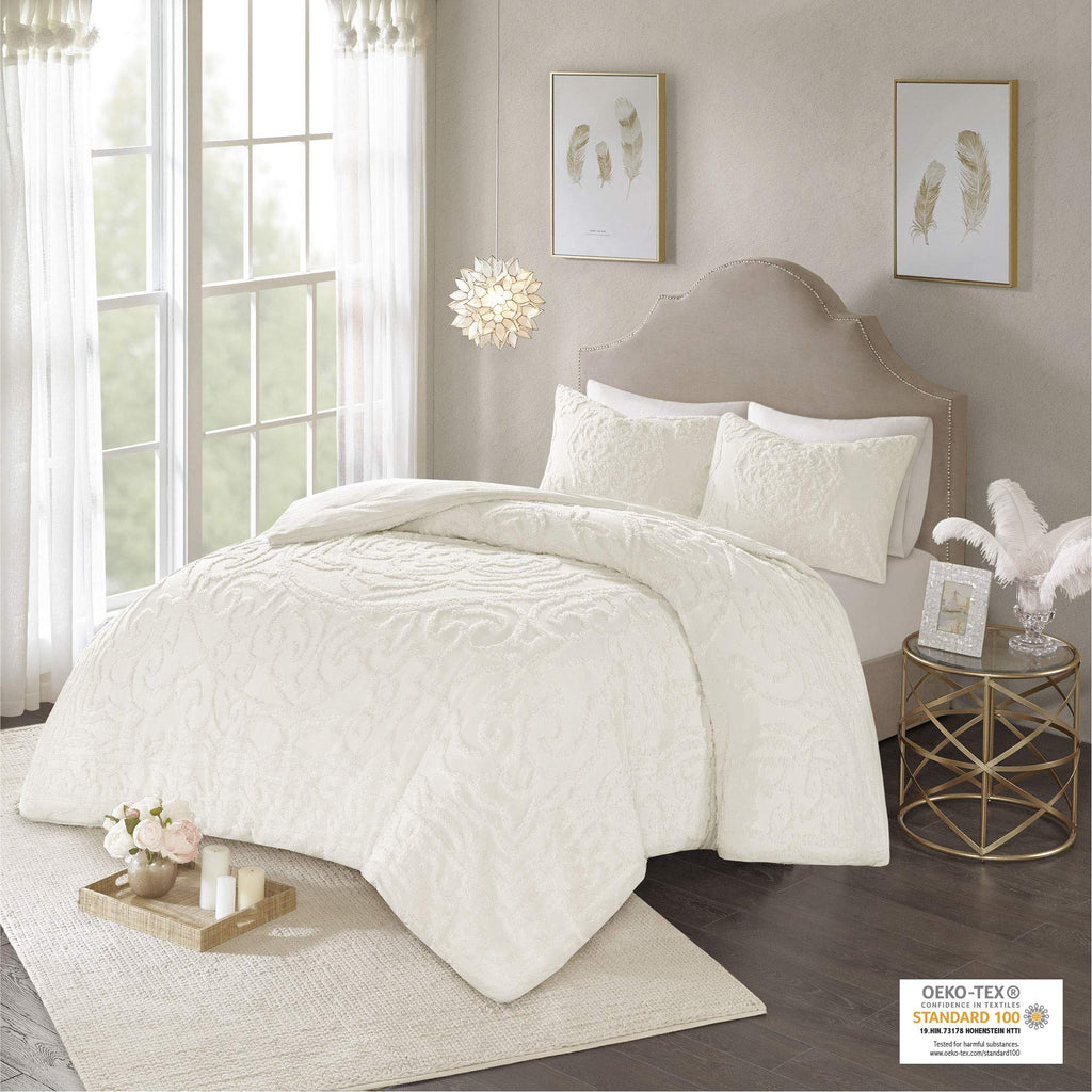 Cotton Bohemian Tufted Off-White Twin Comforter Set, 2pc