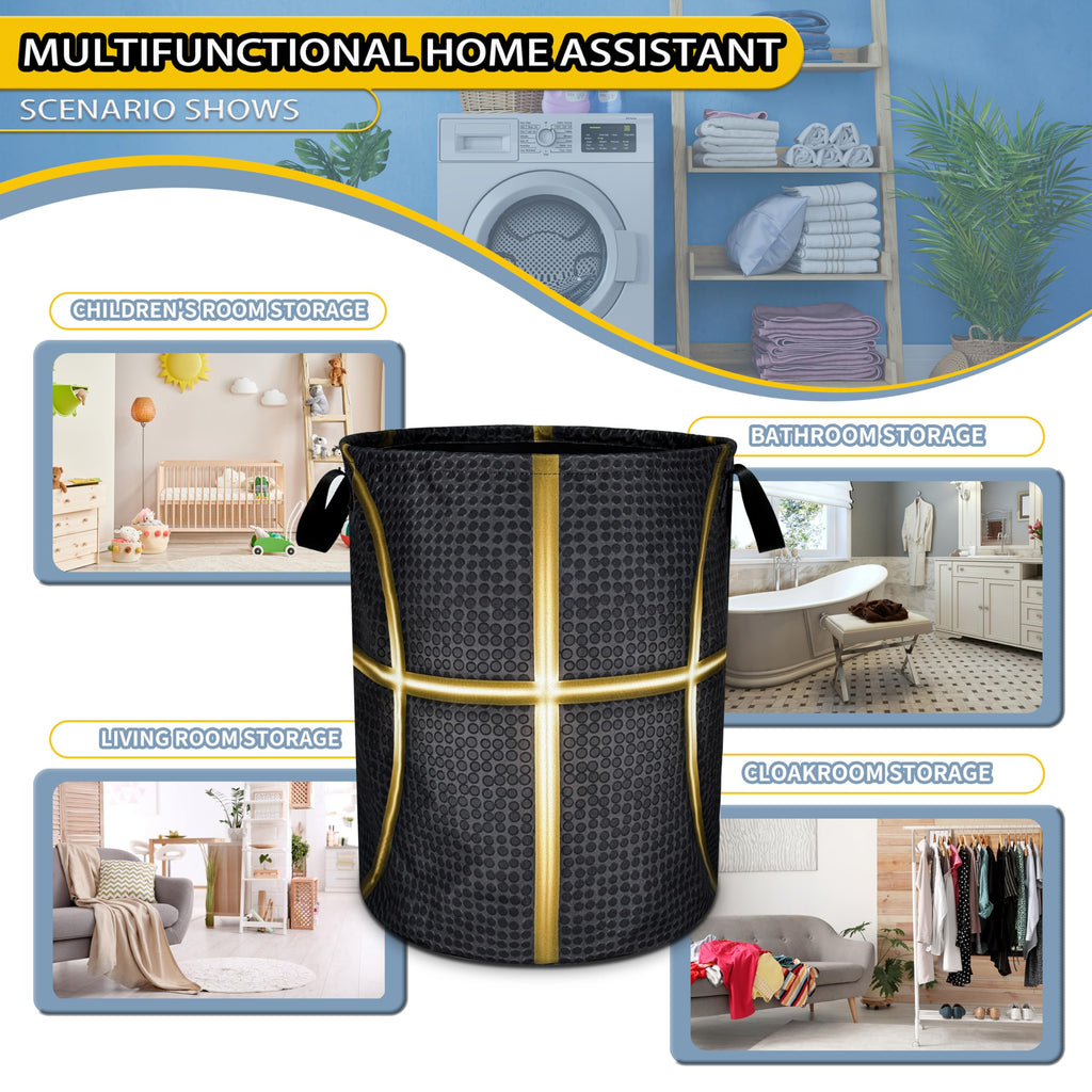 Black And Gold Basketball Laundry Basket Foldable Waterproof Oxford Cloth