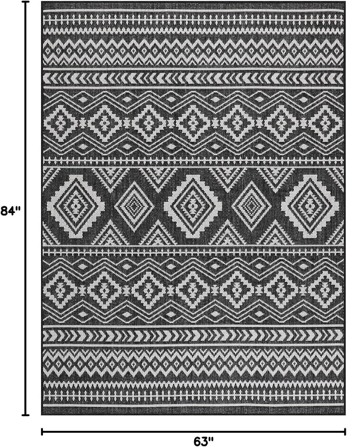Waikiki Boho Indoor Outdoor Rug, Washable Outside Carpet, Bohemian Area Rug, Farmhouse Rugs, Aztec Tribal Rug