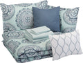 10-Piece Bed-in-a-Bag Comforter Set, Soft, Lightweight Microfiber, Full/Queen, Sea Foam Medallion