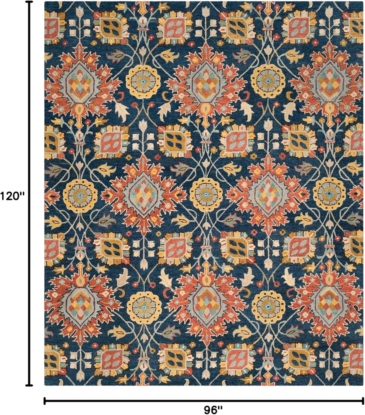 Area Rug - Roslyn - Large - Navy & Multi, Handmade Wool, Floral Design