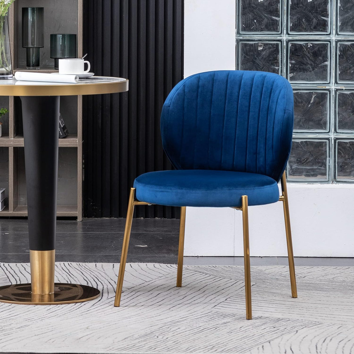 Amoa Contemporary Golden Metal Legs with Velvet Upholstered Dining Chairs Set of 2, Blue