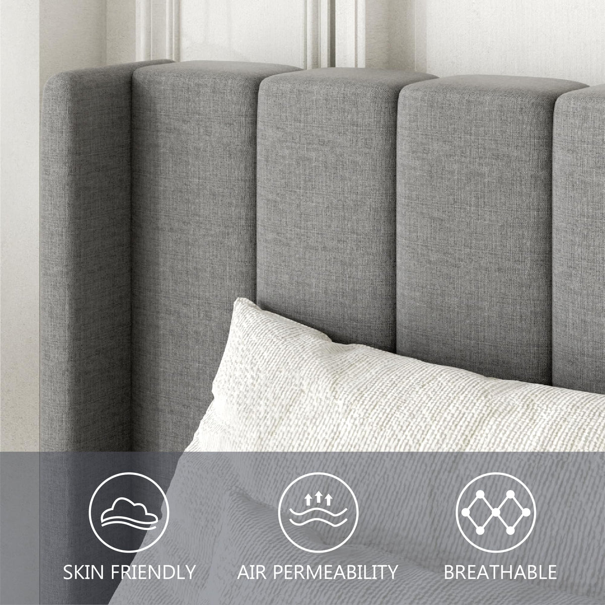 Twin Bed Frames with Wingback Headboard, Upholstered Platform Beds, No Box Spring Needed Sturdy Wooden Slat Support