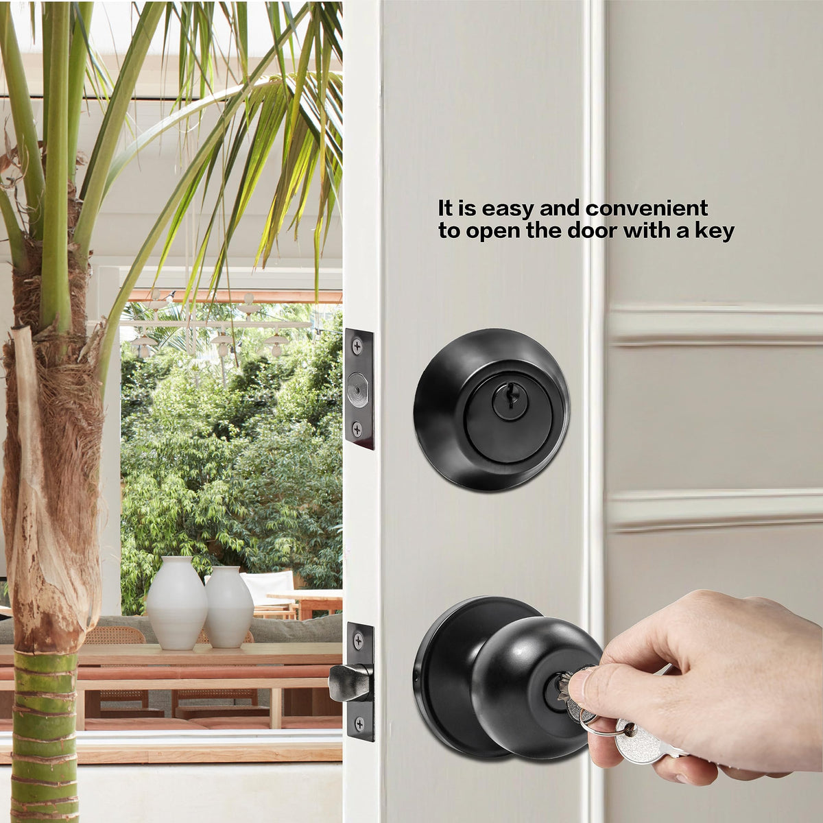 Black Door Knob with Lock and Deadbolt Set, Exterior Front Door Lock Set